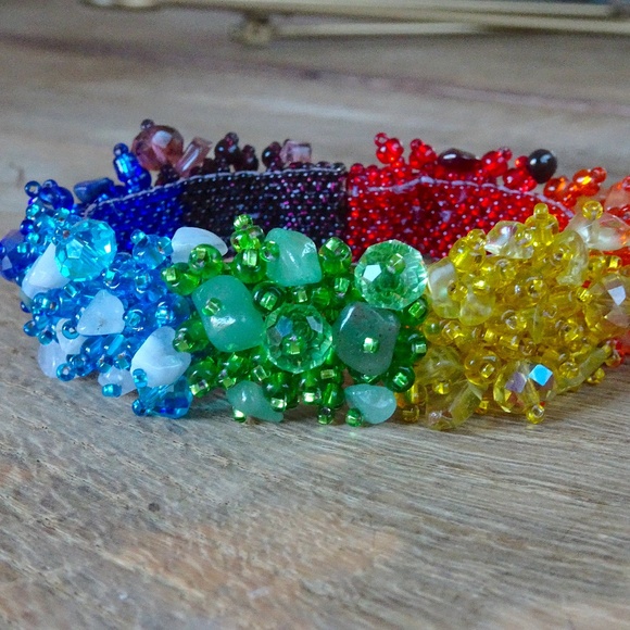 Rainbow Crystal Beaded Colorful Pride Magnetic Closure Statement Bracelet :) - Picture 10 of 10